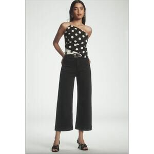 Anthropologie Maeve Colette High Rise Crop Wide Leg Jeans Black Saggita Size 33
